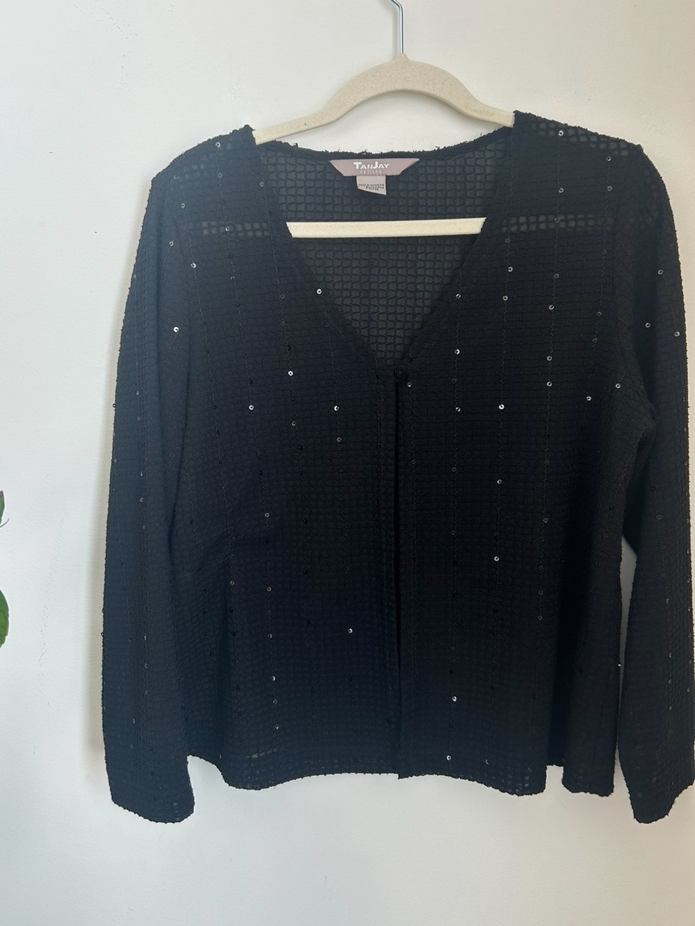 Tanjay Black Sequin Knit V-Neck Cardigan